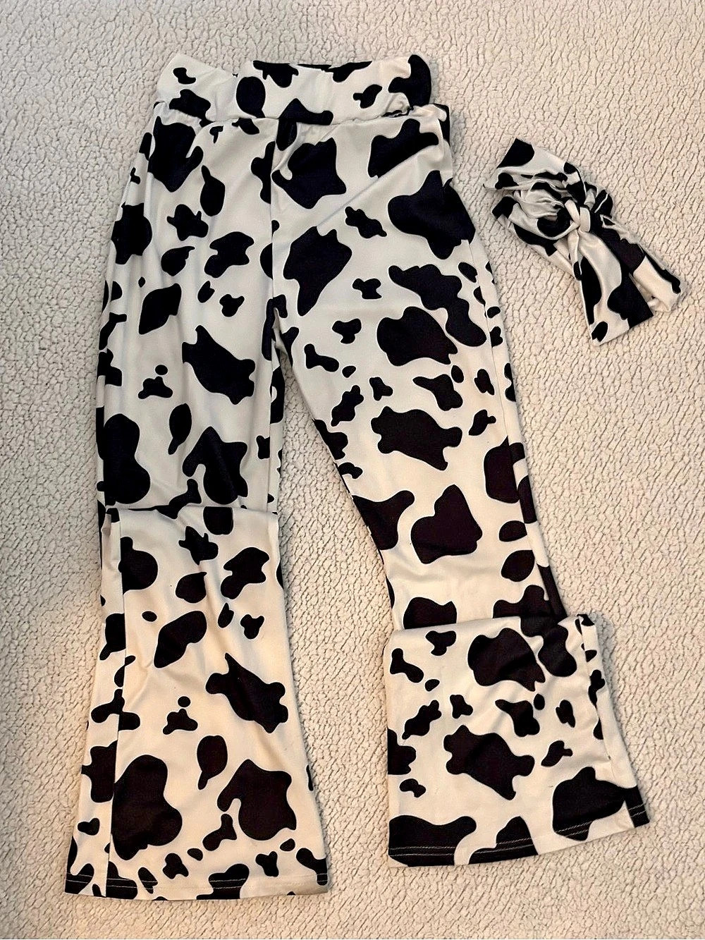Cow Print Flare Pants in White & Black
